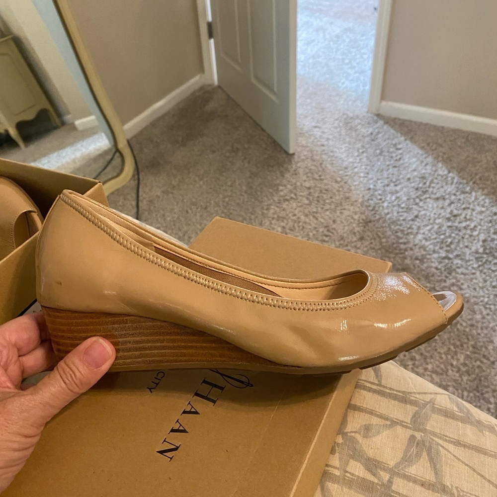 Cole Haan Beige Peep Toe Wedges